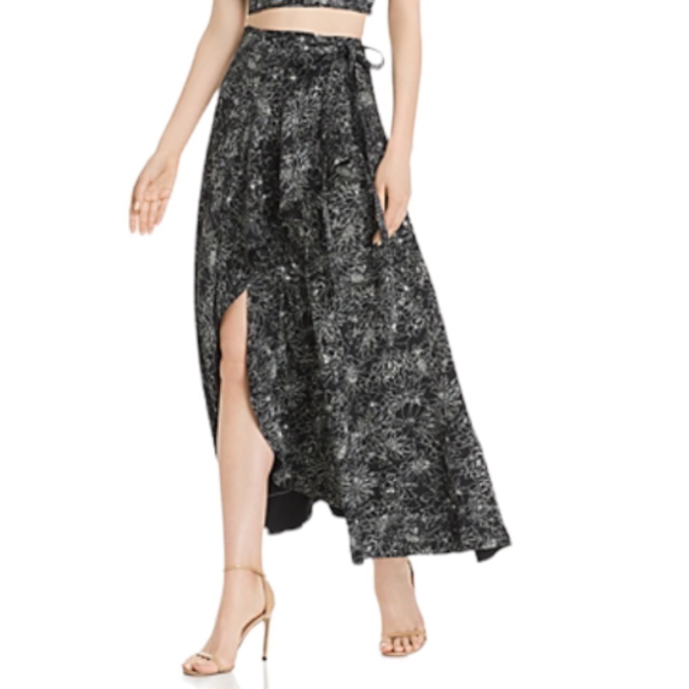 Amur Knox Wrap Floral Skirt Ruffle Black White - Picture 10 of 10